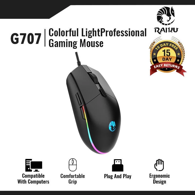 73% OFF Zeus x Raiku G707 Luminious LED Gaming Mouse 7 Color RGB Lighting 5 DPI Mode Anti-Slip Grip