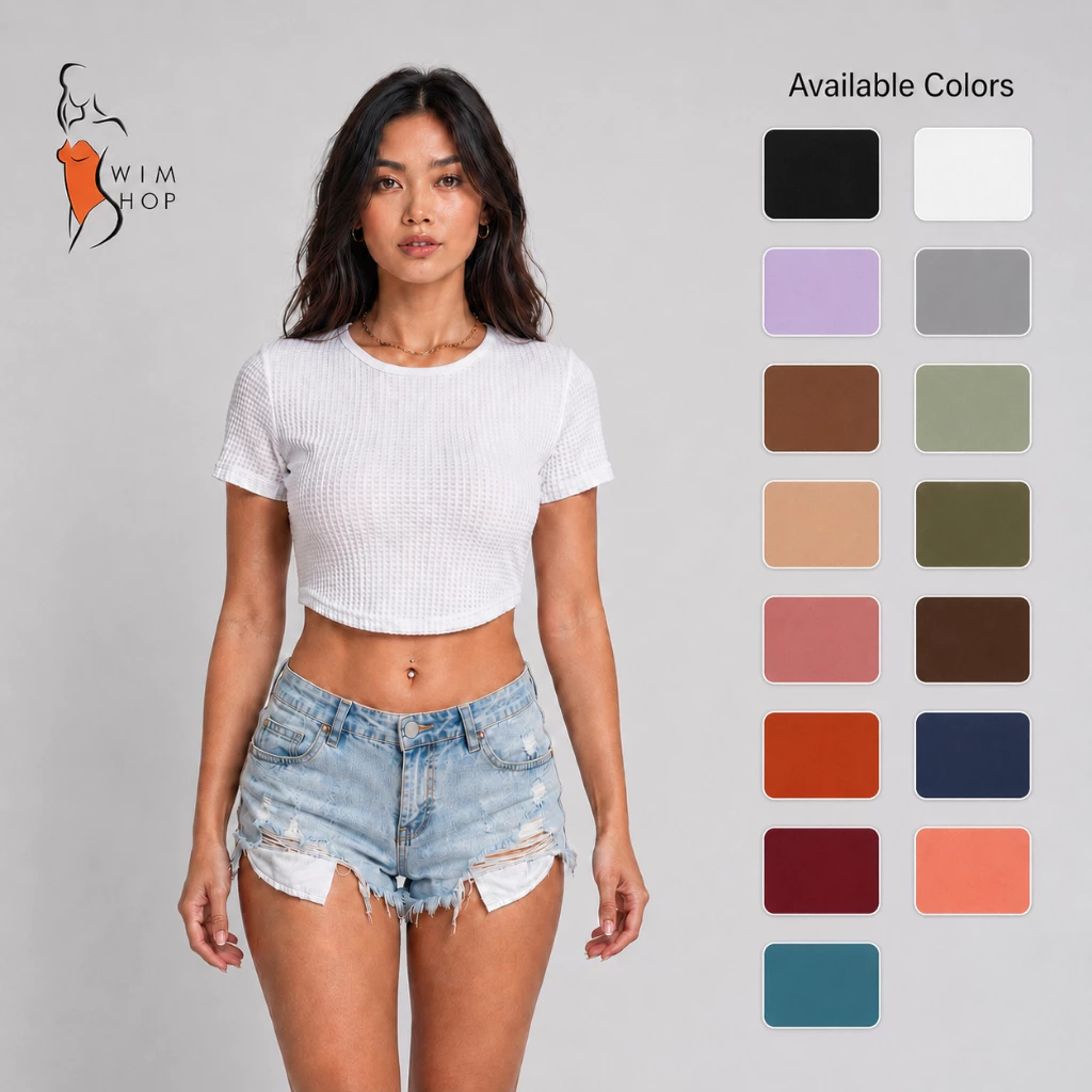 73% OFF SS RINA Croptop Solid Waffle Knit Tee