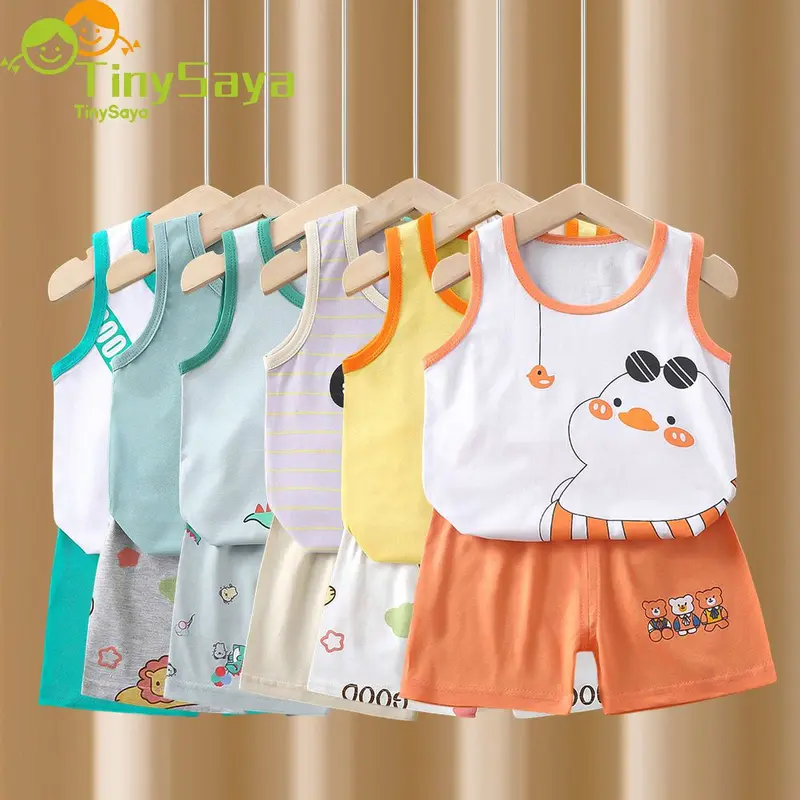 16% OFF TinySaya Short Sleeved Terno Boys Terno Muscle Tee Clothes Set – Fashion Sleeveless Sando & Shorts for Kids | Summer Outfit