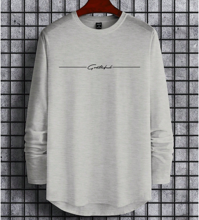 15% OFF Manfinity Homme Men's Letter Print Round Neck Long Sleeve Casual Versatile T-Shirt Casual Wear Men Men Full Sleeve Tshirt Male Sweater Graphic Grey Sweater Men Sweatshirt For Men