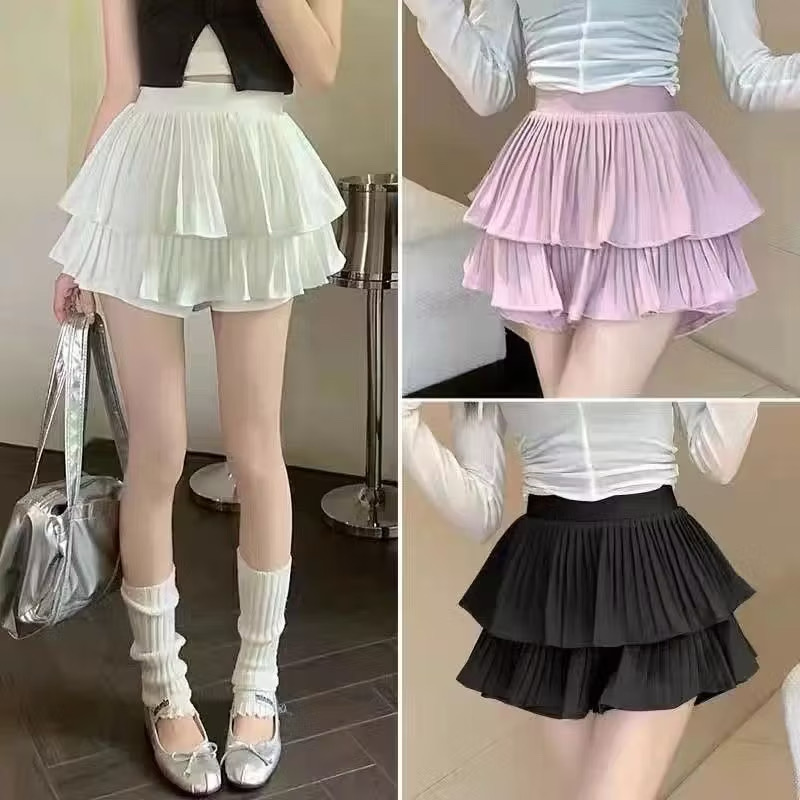 49% OFF ￼S-6XL Puffy Skorts Double Layer Cake Mini Skirts with Elastic Waist