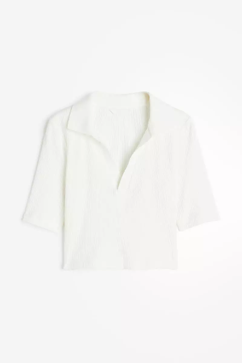56% OFF Ribbed collared top