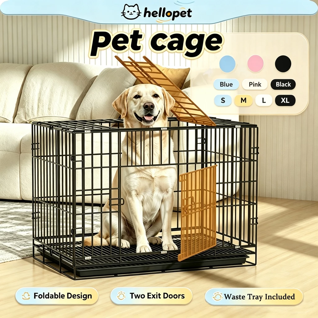 27% OFF Dog Cage With Poop Tray Cat Cage Heavy Duty Pet Cage Collapsible Foldable Puppy Cage