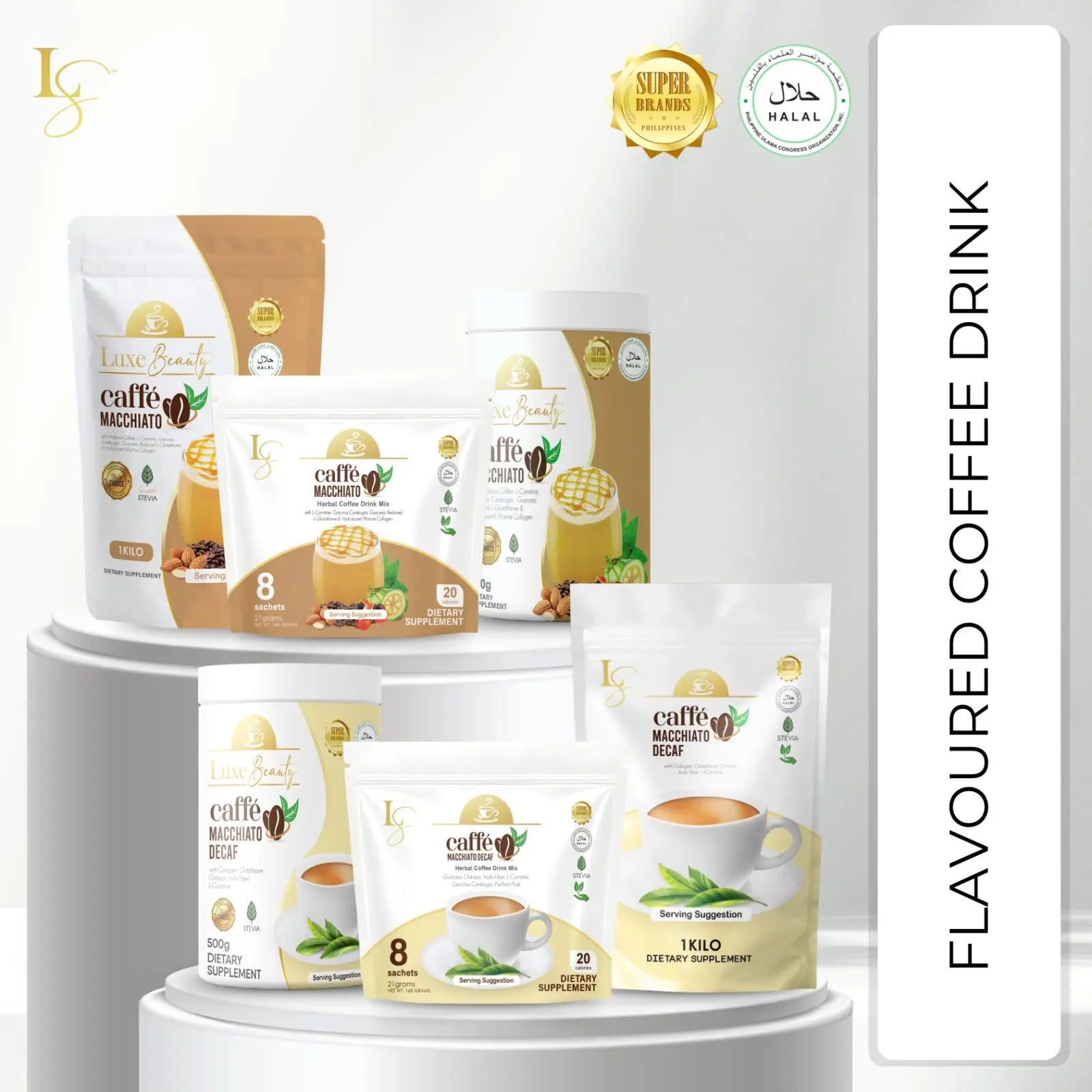 21% OFF LUXE BEAUTY CAFFE MACCHIATO Original and Decaf Premium coffee with Collagen, Glutathione, L-Carnitine, Garcinia Cambogia | 8 sachets per pack | ( Best for P C O S Fitness Coffee Drink )