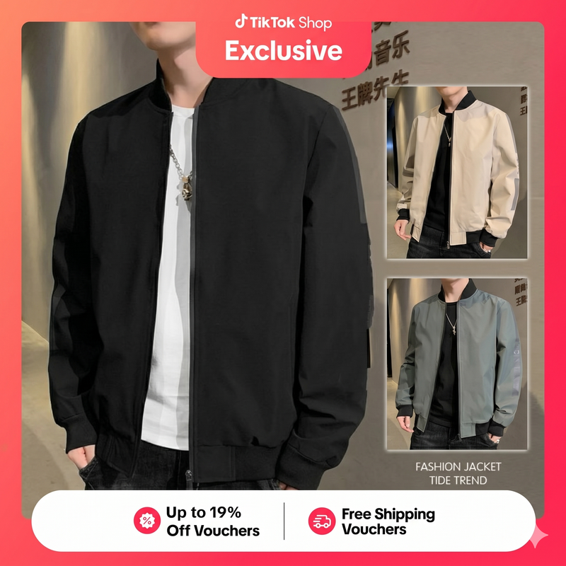 77% OFF【TOP 1】 Bomber Jacket Double pockets 6 colors Round neck design Solid color design │Suitable for daily wear and special occasions Menswear <> Sleeve</> Unisex Coats Plain Casual Zipper