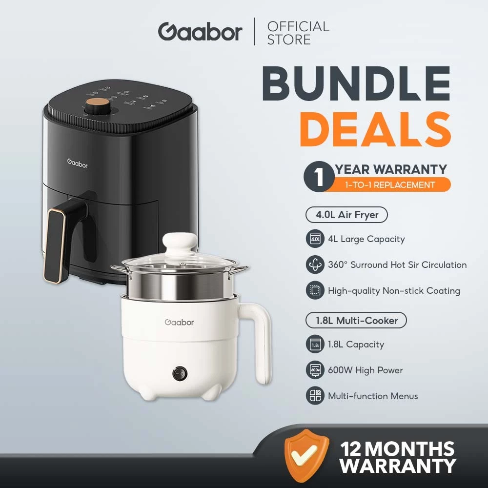 70% OFF [Bundle] Gaabor Mini Rice Cooker 600W Rinse Stewing Non-Stick Coating 1.8L And Air Fryer/Rice Cooker