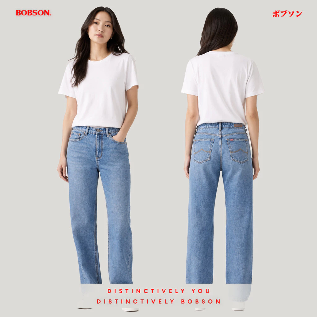 20% OFF Bobson Japanese Ladies Basic Denim Pants Straight Fitting 205114 (Medium Shade)