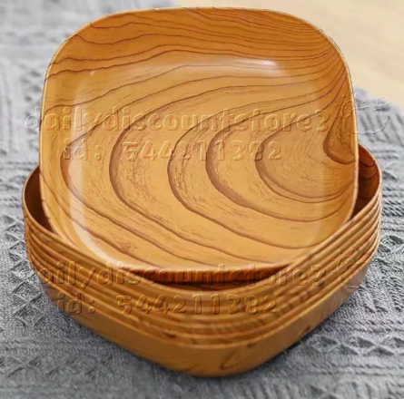 50% OFF Kitchenware Plastic Wooden Design Square Plate Dessert Snack Tableware Bowl Dish Dinnerware