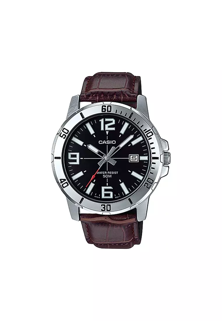 54% OFF Men's Analog Watch MTP-VD01L-1BV Brown Leather Band
