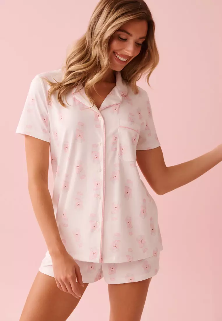 61% OFF La Vie En Rose Teddy Print Super Soft Button-Down Shirt