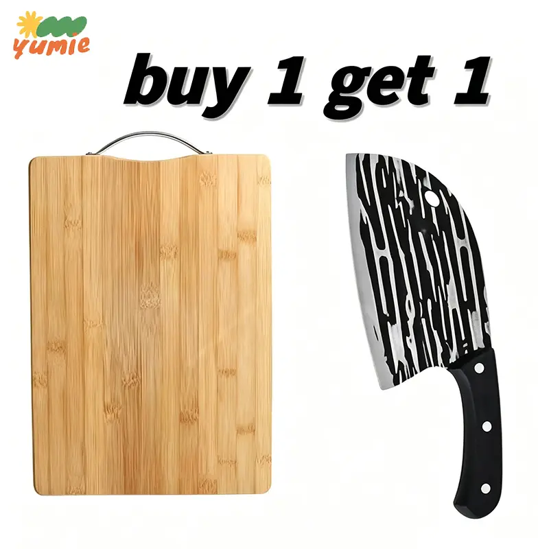 YUMIE ( Buy 1 Get 1 ) Kitchen Cutting Board Wooden Vegetable and Fruit Outdoor Camping Food Cutting Board Bamboo Rectangular get Traditional Handmade Forged Kitchen Knives and Hammers Stainless Steel Chef's Cutting Board Cooking Knives