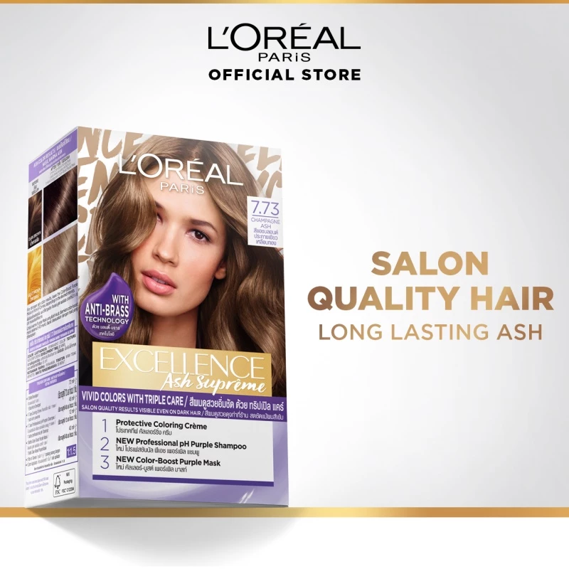 21% OFF LOreal Paris Excellence Ash Supreme Hair Color with Anti-Brass Purple Shampoo Hair Dye, Permanent