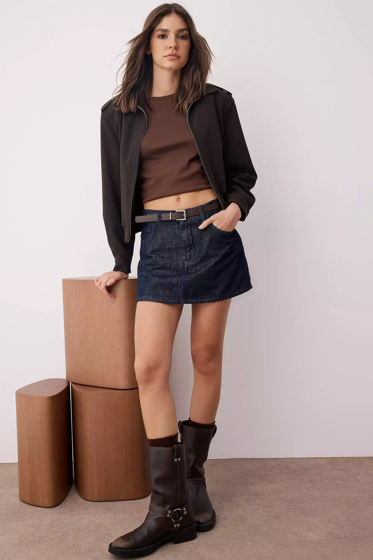 58% OFF Belt Detailed Back Skirt Look Denim Skort