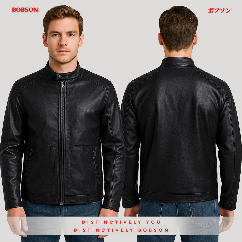 50% OFF RRJ Men's Basic Leather Jacket Regular Fitting 187447 (Black)