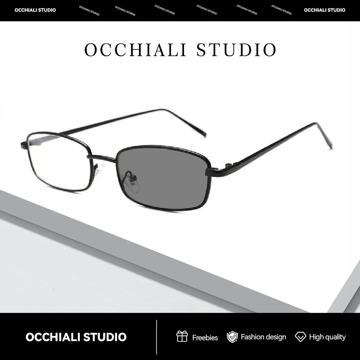 51% OFF【With Free Case+Bag+Glass Cloth】Occhiali Studio Fashion Small Frame Anti Radiation Photochromic Eyeglass Anti Blue Light Photochromic Student Metal  Glasses for Men and Women OS026