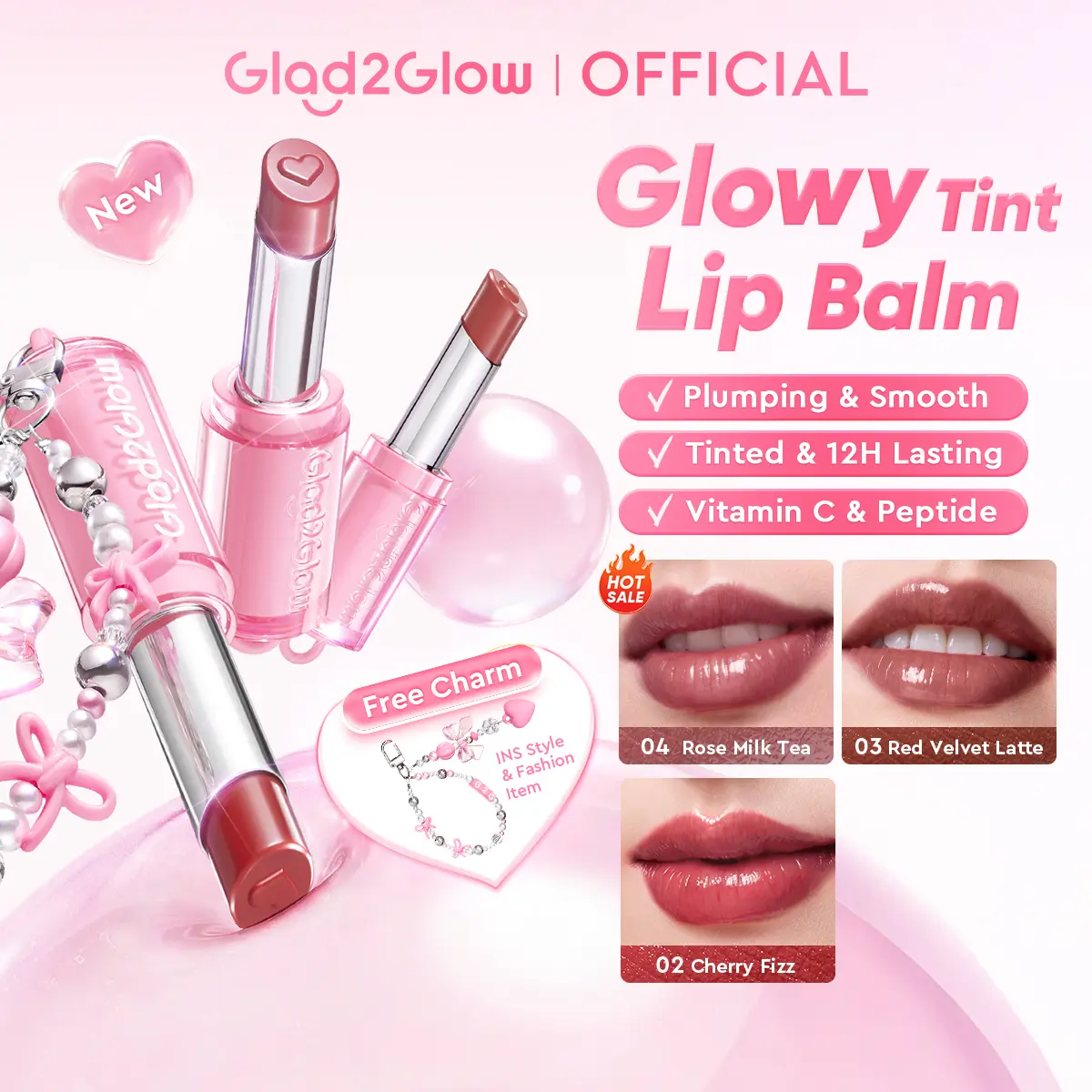 61% OFF [NEW LAUNCH]Glad2Glow Glowy Tint Lip Balm 3g Colorful Moisturizing Brightening  Hydrate Long-lasting Plumping Smoothing Lightweight Non-Sticky Tinted with Peptide Vitamin Free Cute Charm
