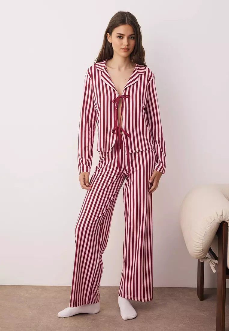 43% OFF Striped Ties Shirt and Pants Pajama Set