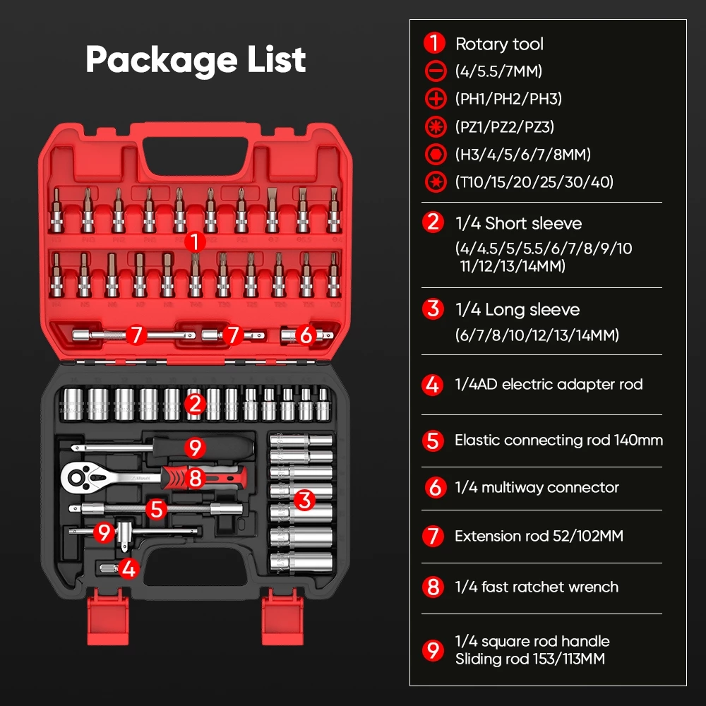 49% OFF MitsushiBTools 53PCS maintenance tool socket wrench set Original vehicle tool set Torque wrench tool