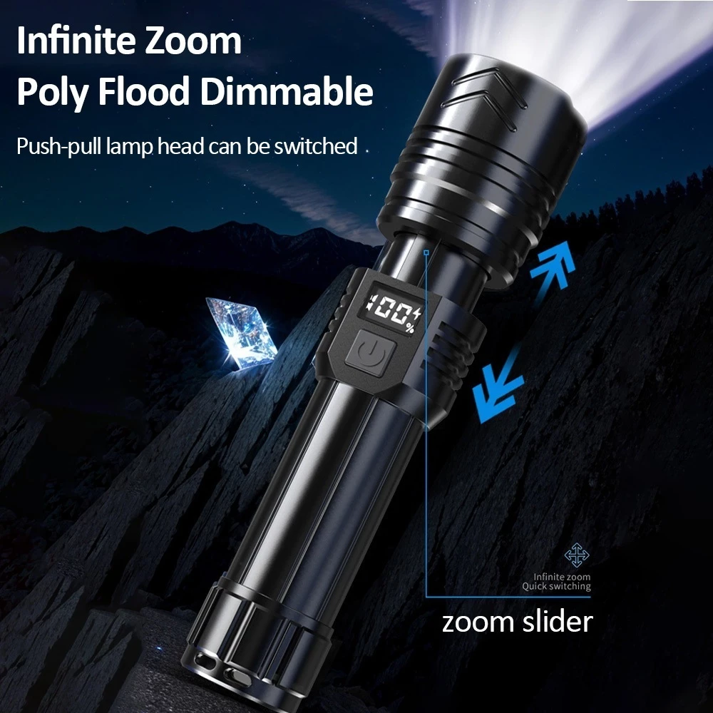 25% OFF Flashlight Super Bright Zoom display LED Rechargeabl Waterproof Outdoor Heavy Duty Recha Original