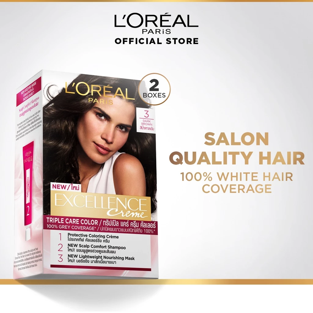 27% OFF LOreal Paris Excellence Crème Haircolor Set of 2 in 3 Dark Brown - Gray hair Full Coverage