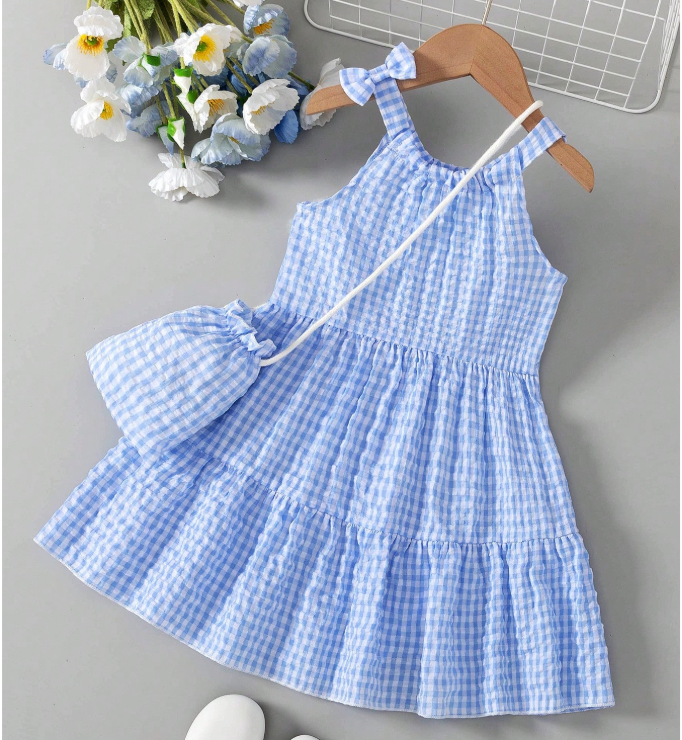 5% OFF BASUSARRI Girls Ditsy Floral Patchwork Sleeveless Princess Dress With Matching Mini Bag, Cute & Simple Vacation Style