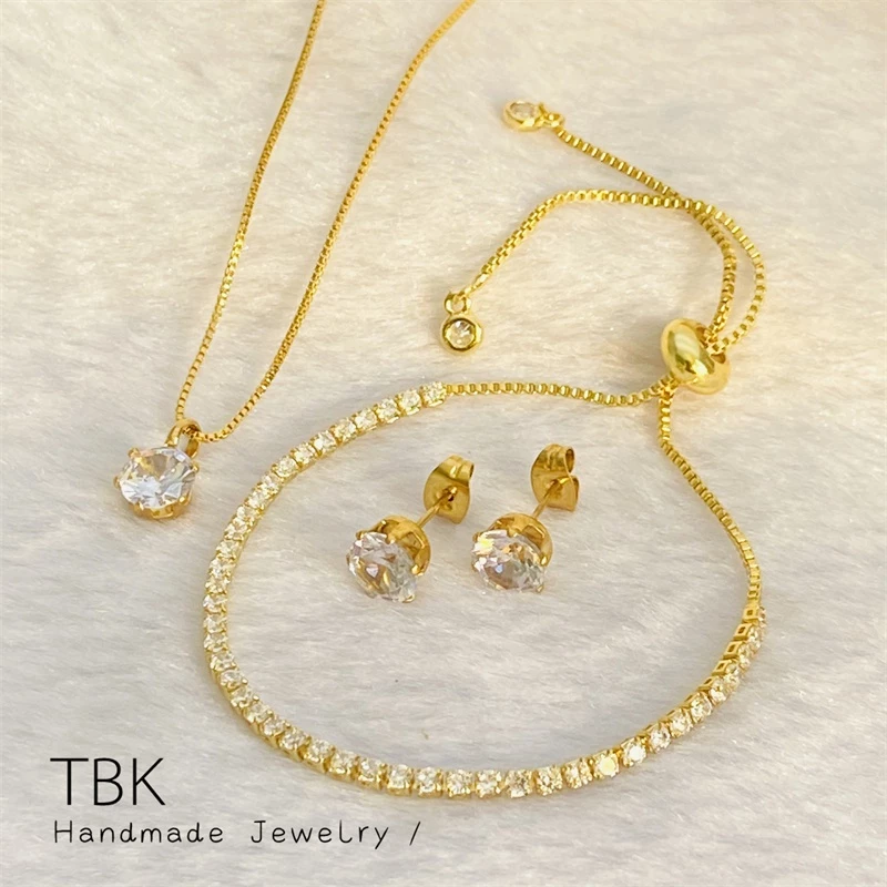 55% OFF TBK 3in1 Gold plated Zircon Jewelry set 2181s