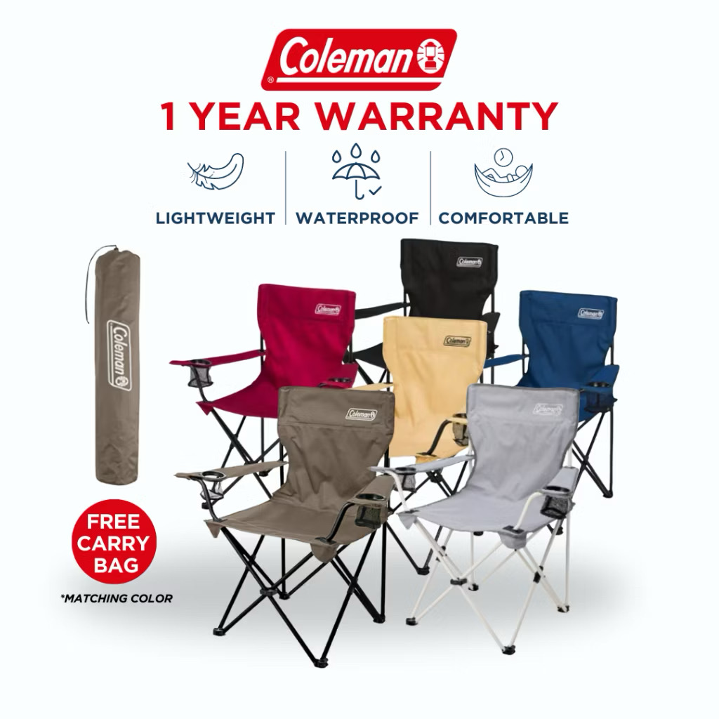 ￼Coleman Foldable and Lightweight Quad-Style Arm Chair with Arm Rest (Camping Portable Folding Chair)