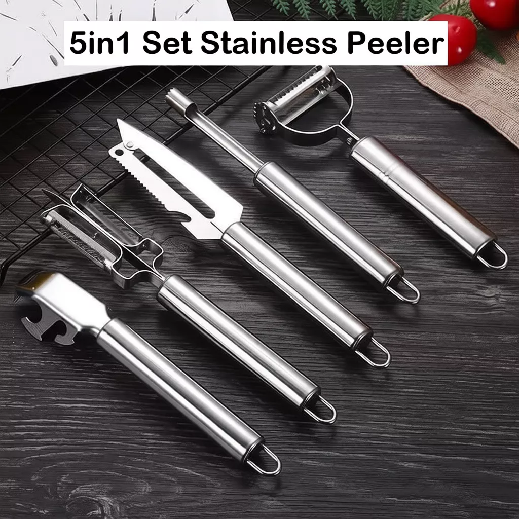 25% OFF 5in1 Set Multifunctional Kitchen Peeler Stainless Steel Peeler Vegetable & Fruit Cutting Peeler Set