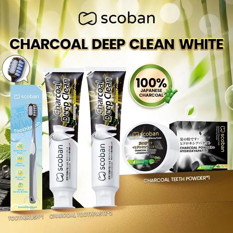 75% OFF Scoban Charcoal Deep Clean Toothpaste + Charcoal Teeth Powder 99% Japanese Charcoal Teeth Cleaning Teeth Whitening Anticavity Oral Care
