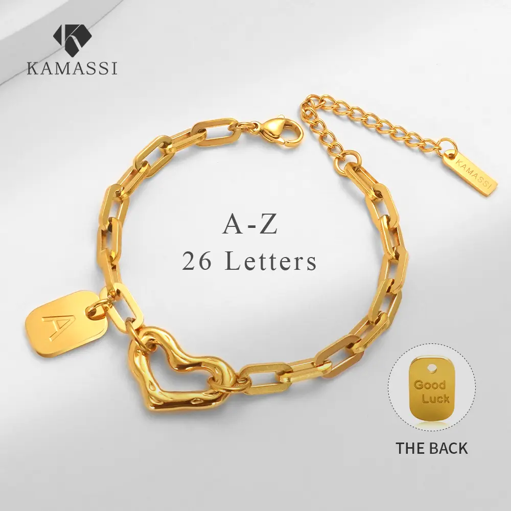 13% OFF KAMASSI Stainless Steel Heart Shaped Letter Bracelet Hypoallergenic Non-Tarnish Non-Fading Waterproof [Free Gift] Jewelry Box*1 B2088