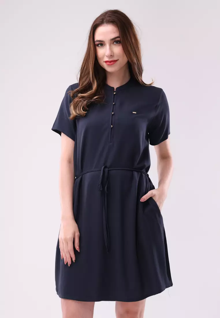 58% OFF Freego Ladies Woven Plain Bold Twill Short Sleeve Dress
