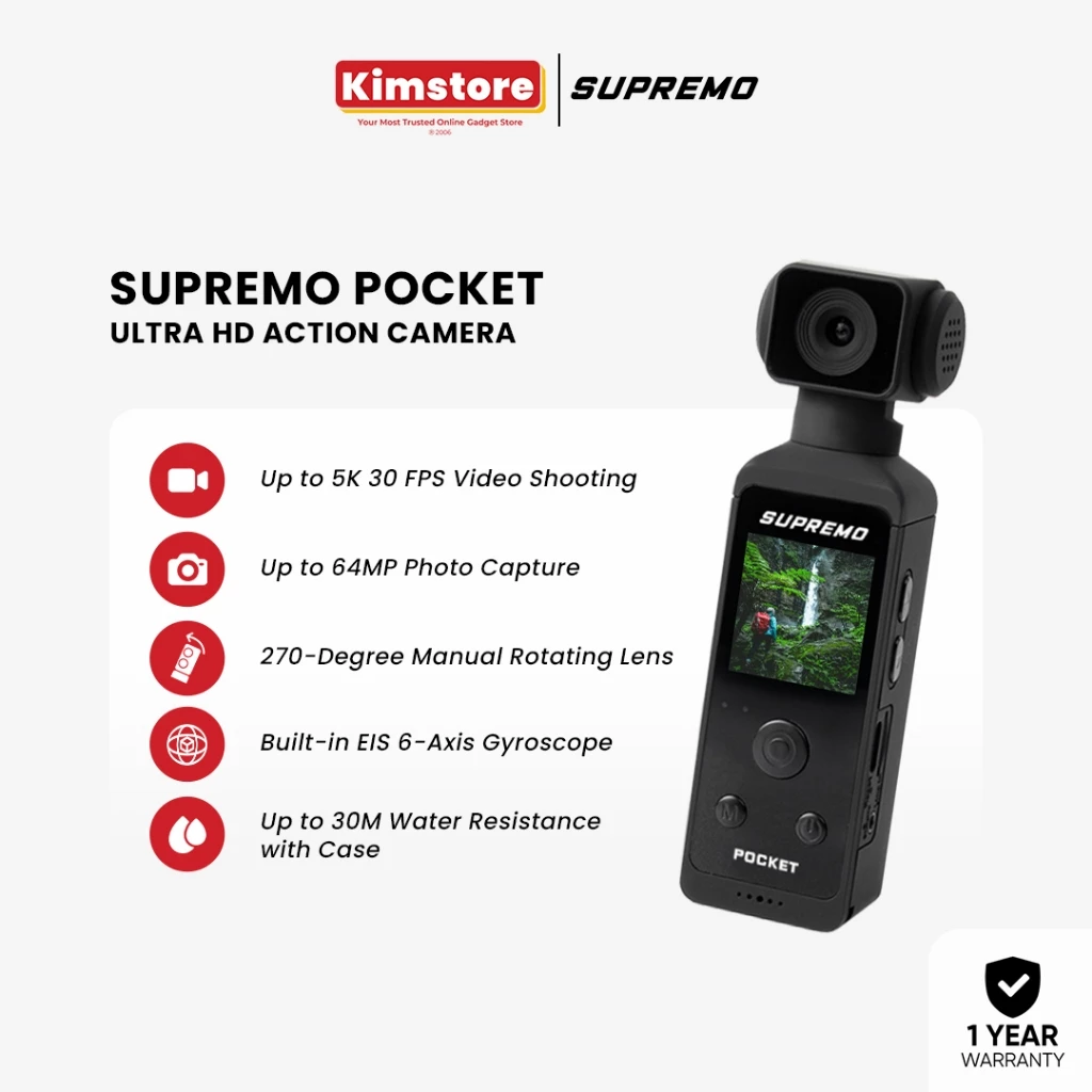 42% OFF Supremo Pocket 5K Ultra HD Action Camera (1 Year Guarantee!)