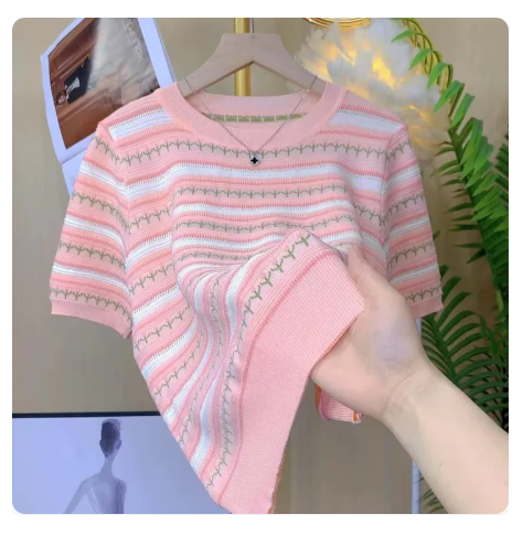 42% OFF 2025 Women's Summer Pink Knitted Short sleeved T-shirt