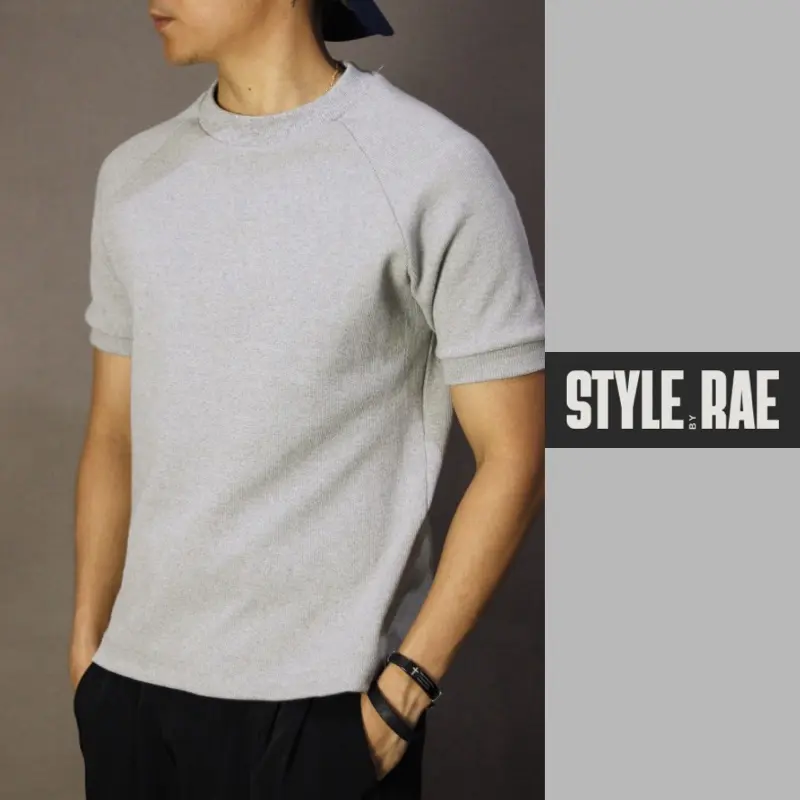 36% OFF STYLE.RAE SBYR RAGLAN SHIRT COTTON KNITTED Slim-fitting Mens Wear body fit top Semi-Cropped Round Neck Short Sleeve