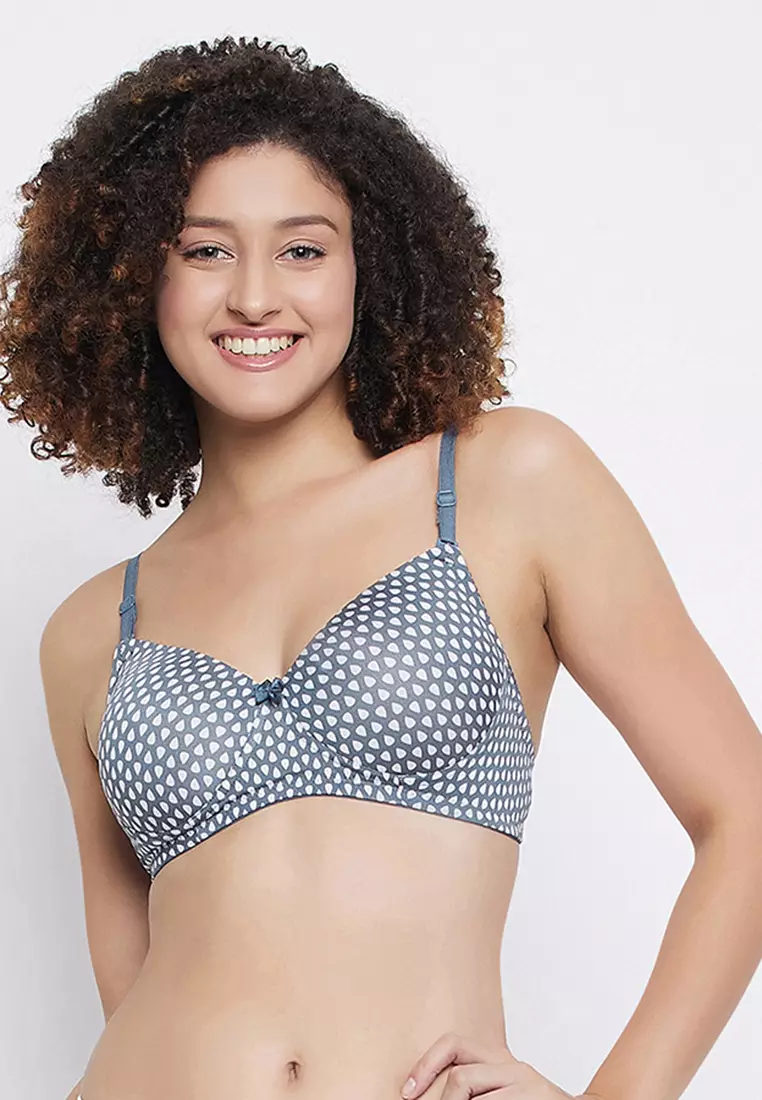 91% OFF Clovia Padded Non-Wired Full Cup Printed Multiway T-shirt Bra in Grey
