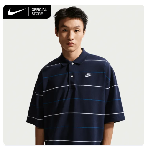 21% OFF Nike Men's Sportswear Club Oversized Striped Polo - Obsidian [IF0737-451]