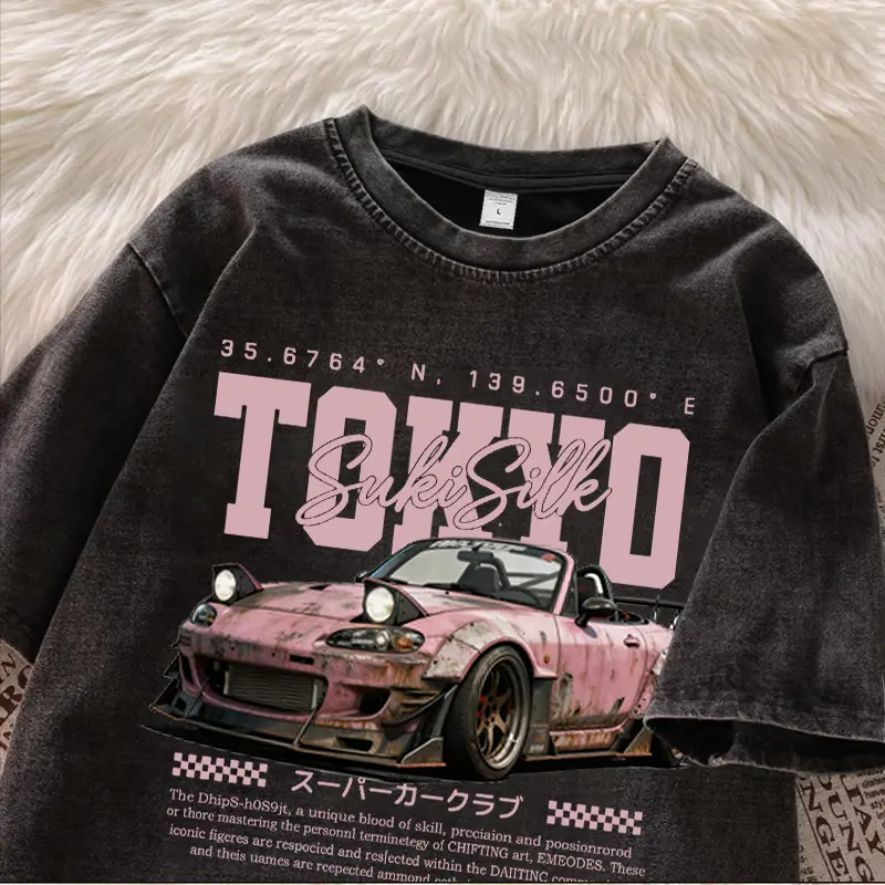 53% OFF (Shipped within 24 hours) Women's/Men's Casual T-shirts, American Retro Car Pattern Print, Pure Cotton, Washed Loose Round Neck Short Sleeves, Fashionable and Versatile, Comfortable and Slimming Tops, M-3XL