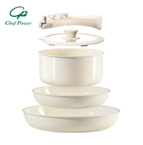 57% OFF Chef Power Ceramic Nonstick 5-Piece Cookware Set | Cream White