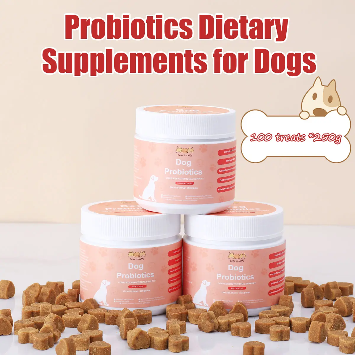 69% OFF Luna & Luffy Dog ​​Treats  Probiotics-Rich Chews Appetite Booster Improve Intestinal Vitality Immunity & Energy Boost Beautify and Brighten Hair Help Repair Hair and Reduce Hair Loss