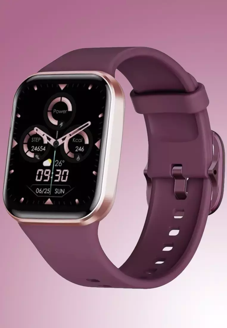 70% OFF Ladies IOS/Android IP Pink SmartWatch with Burgundy Rubber Strap