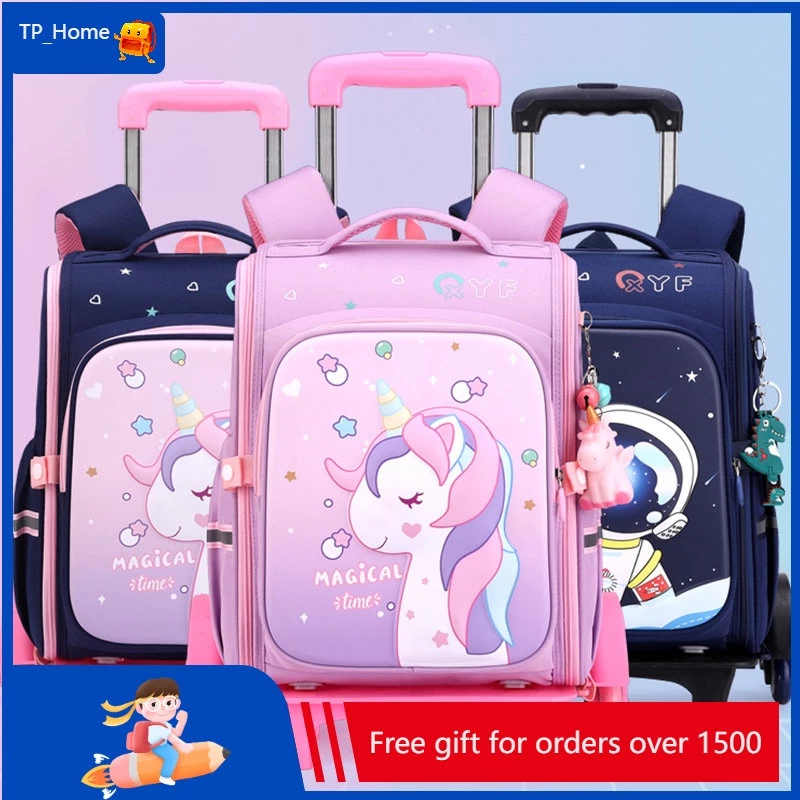 44% OFF Boys' and girls' six-wheeled trolley school bag large capacity suitable for grades 1-5 waterproof