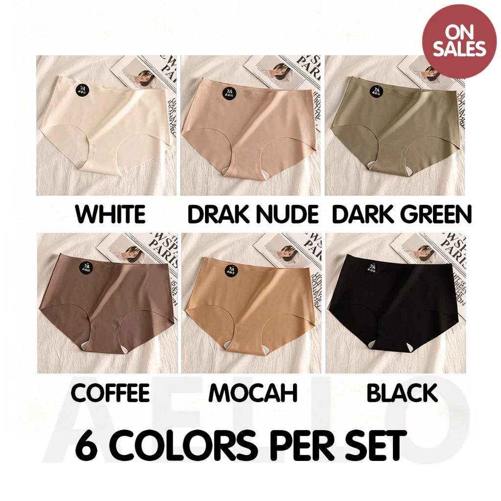 52% OFF AELLO#6&12pcs Mid Waist Panty Ice Silk Seamless Underwear Women's Pure Cotton Antibacterial