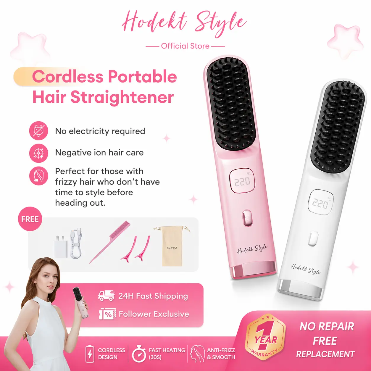 48% OFF HODEKT 2-in-1 Cordless Hair Straightening Comb |Use Anytime Anywhere | Salon Hair in Minutes