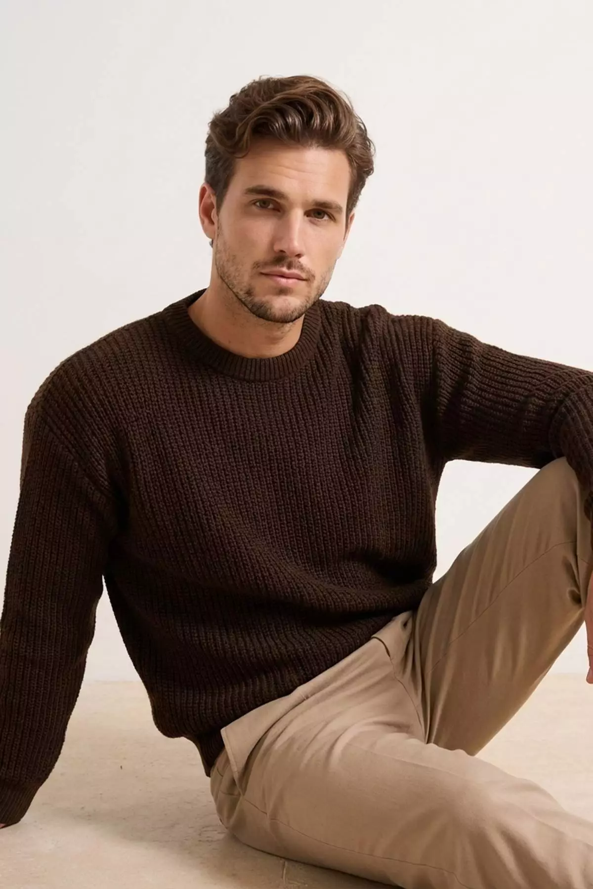 46% OFF Trendyol Brown Oversize Crew Neck Plain Sweater Tmnaw23Kz00189