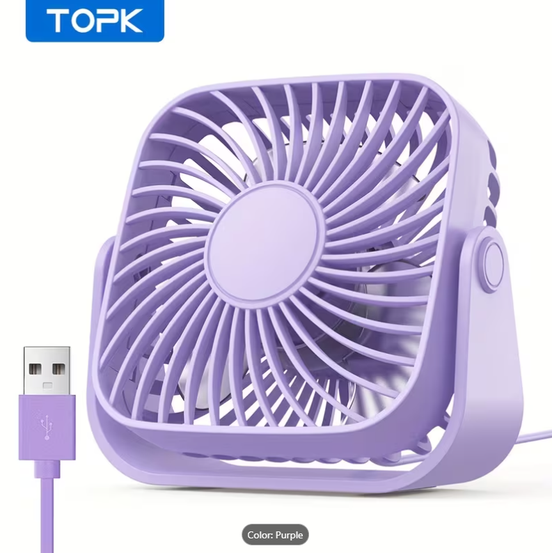 66% OFF TOPK K52 Portable Small USB Desk Fan, High Quality Brushless Motor with 4ft(1.2m) Cable Quiet Operation High Airflow Stylish Design Bedroom Personal Mini Table Fan for Travel, Outdoor, Home, Office, Makeup, for Outdoor Camping Travel