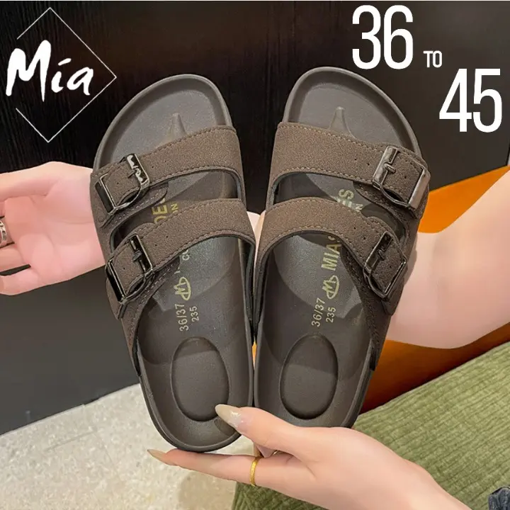 55% OFF MIA_Shoes Cowhide Leather Sandals Double Strap Adjustable Flat Slippers Unisex Rubber Sole Casual Outdoor Comfort Style
