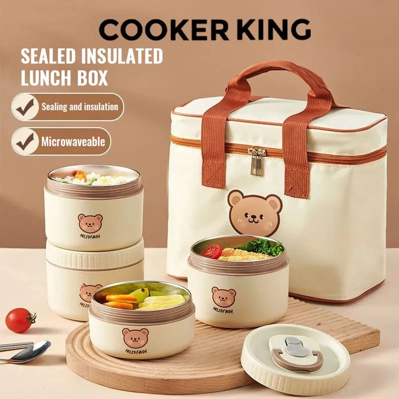 52% OFF COOKER KING Microwaveable Stainless Steel Insulated Lunch Box Student Portable Soup Bowl Gift Bag Insulated Container