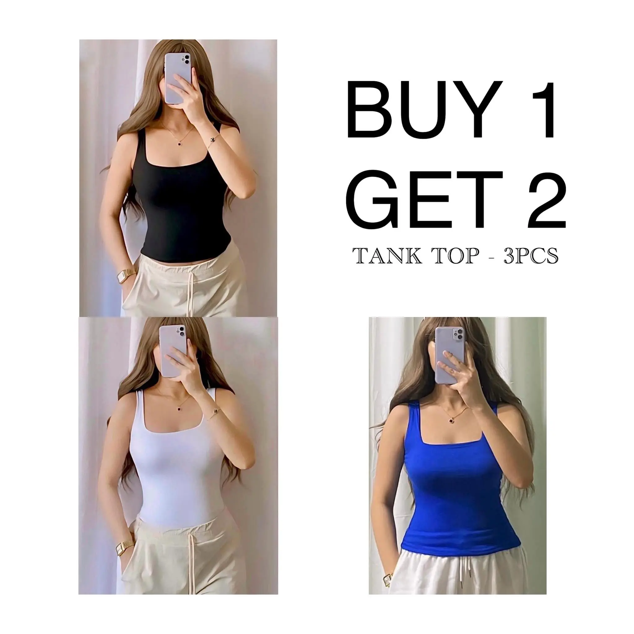 43% OFF BSCFIT 3PCS Tank Top (BUY 1 GET 2) Double Lining Front and Back Full Length Sando Womenswear Casual Slim-fitted Comfortable Basic Top Essential by Baesicfitbymnc