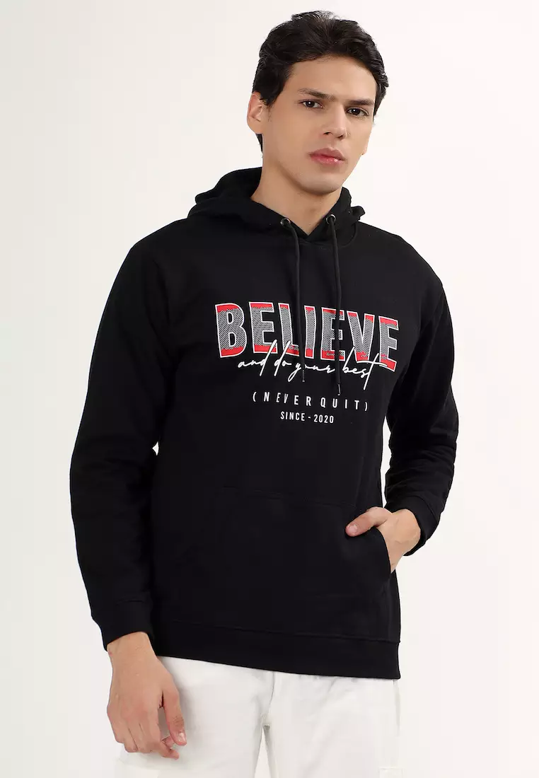 80% OFF QuirkyT  4.8 8 Mens Believe Graphic Print Cotton Relaxed Fit Hoodie, Black,Training,Jogging,Premium look, Comfortable