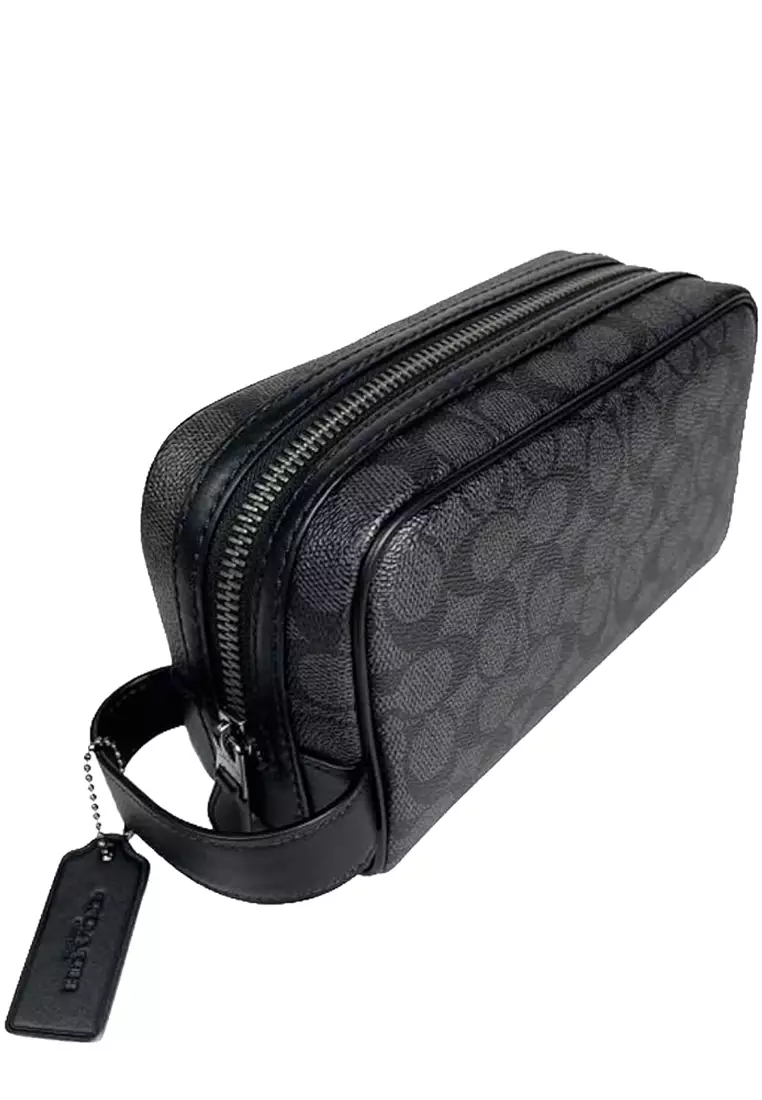 43% OFF COACH  Small Travel Kit Bag In Signature Canvas - Charcoal/ Black CAR15